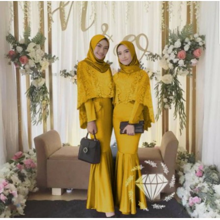 Baju Gamis Brukat Kondangan Terbaru Lebaran 2021  Bahan Velvet Komby Brokat Model Duyung Modern Ld98