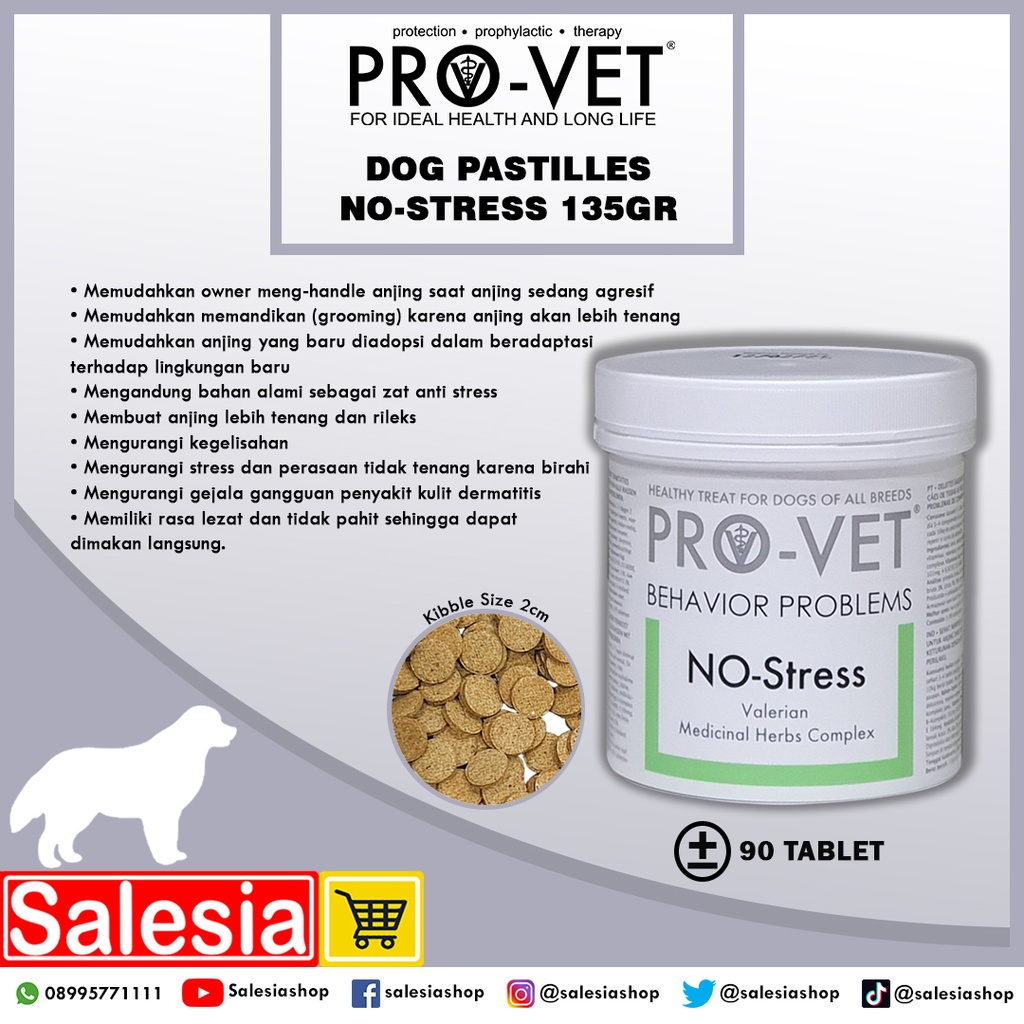 PROVET PASTILLES NO STRESS 135 GR OBAT SUPLEMEN ANJING ANTI STRESS