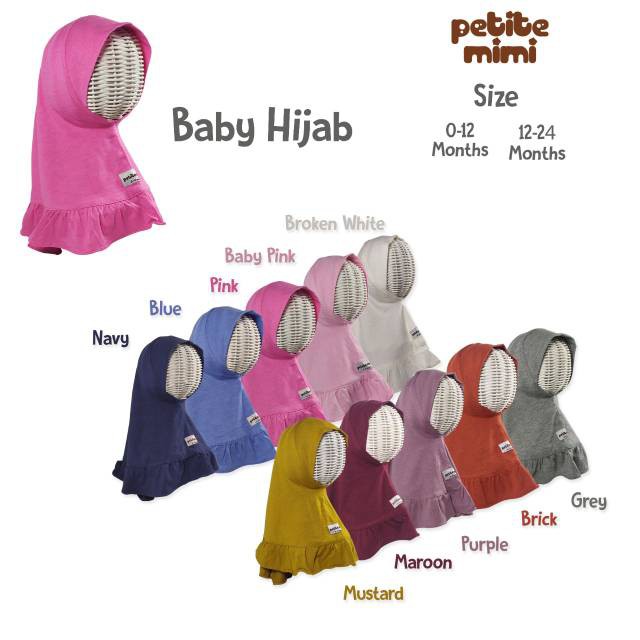 [Size L 12-24m] Petite Mimi Baby Hijab Polos Jilbab Bayi