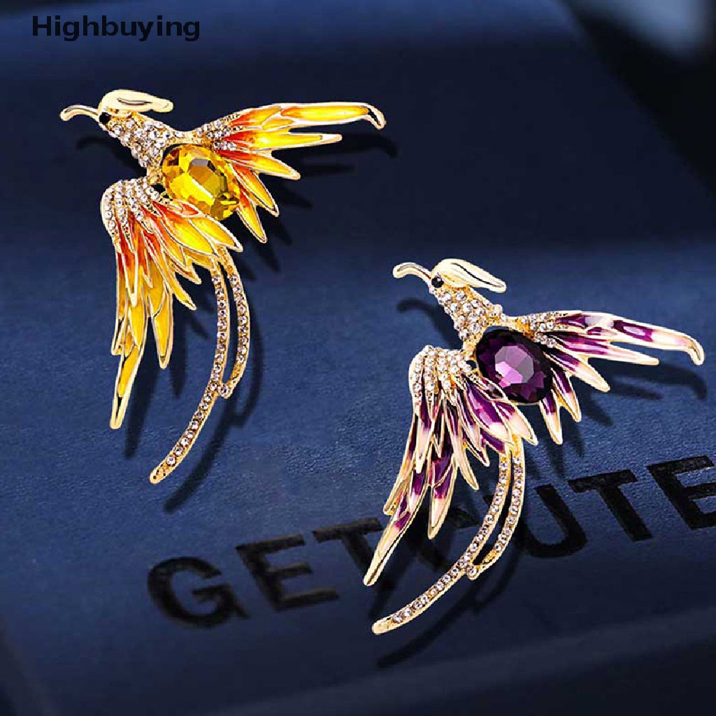 Hbid Bros Pin Enamel Desain Burung Phoenix Terbang Hias Kristal Untuk Wanita