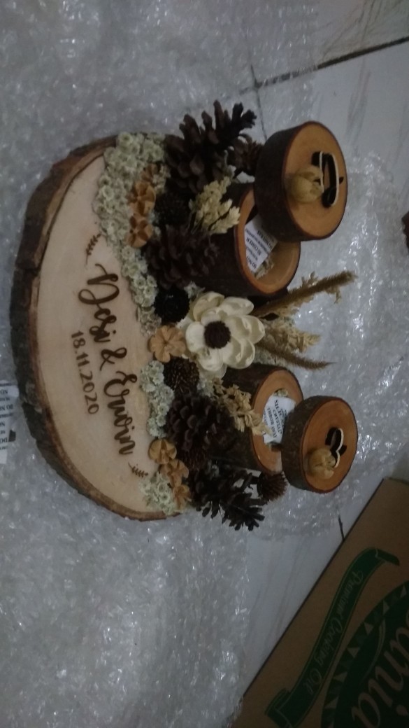 Ringbearer Arkanaya Wooden Log Dried Flowers Rustic Ringbox