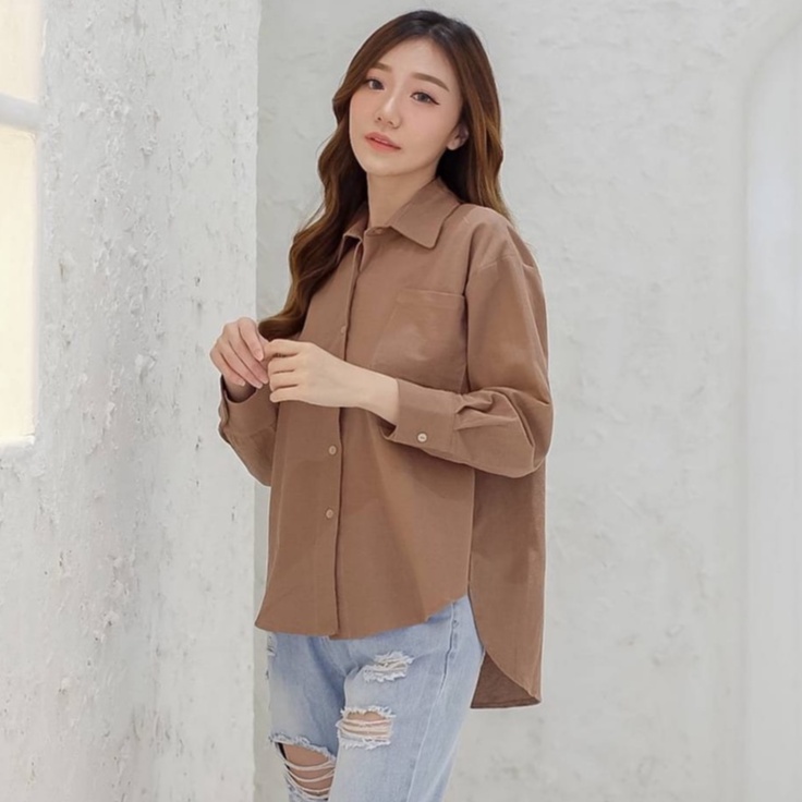 FWR - KEZI LINEN SHIRT 2321 / KEMEJA OVERSIZE LINEN WANITA / KEMEJA LENGAN PANJANG WANITA