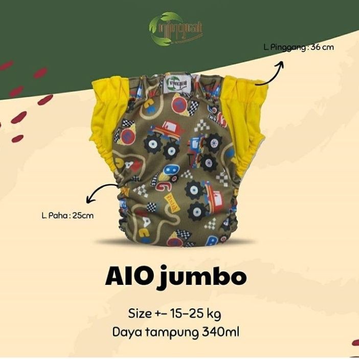 Clodi Ningrat AIO JUMBO (15-25 Kg) Pempers Kain Cuci Ulang Terlaris Popo Pants All In One