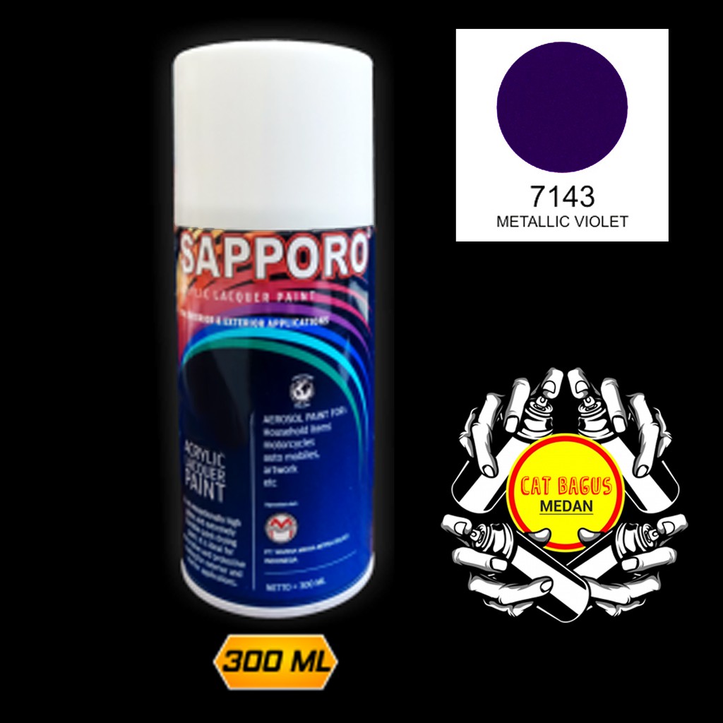 SAPPORO 7143 METALLIC VIOLET CAT SEMPROT 300 ML CAT MOTOR AEROSOL PYLOX UNGU METALIC METALIK PILOKS 