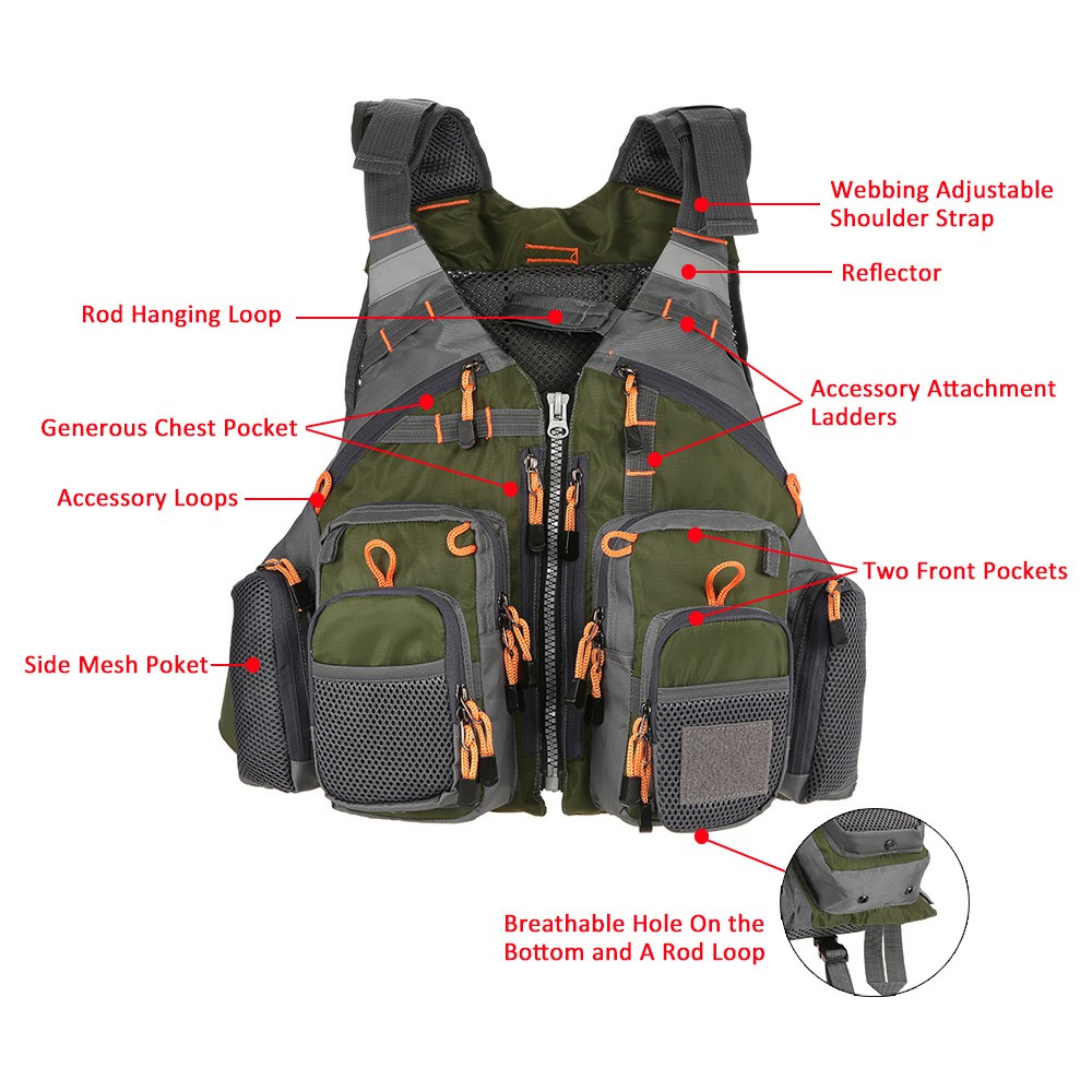 Rompi Pancing Fishing Life Jacket Multi Slot - GDS09 - Green