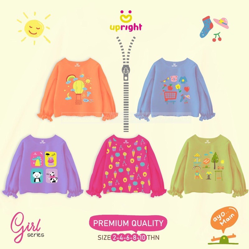 kaos upright ruffle untuk anak perempuan 1- 11 tahun longsleeve mix girl series