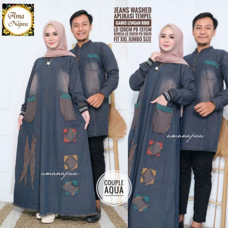 Couple Keluarga Muslim 2022 Terbaru Model Kekinian matt Jeans Wash LD120 Jumbo Size XXL Aplikasi Tem