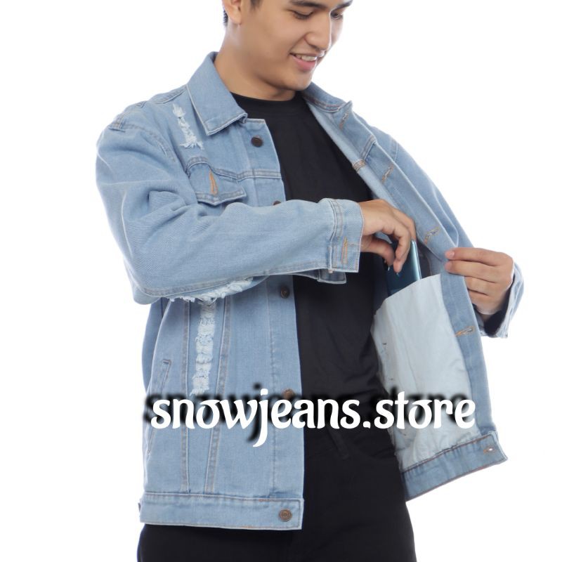 jaket jeans sanwash /jaket jeans murah / jaket jeans pria/jaket jeans / jaket jeans couple / jaket jeans snow black cod-Bioblits sobek