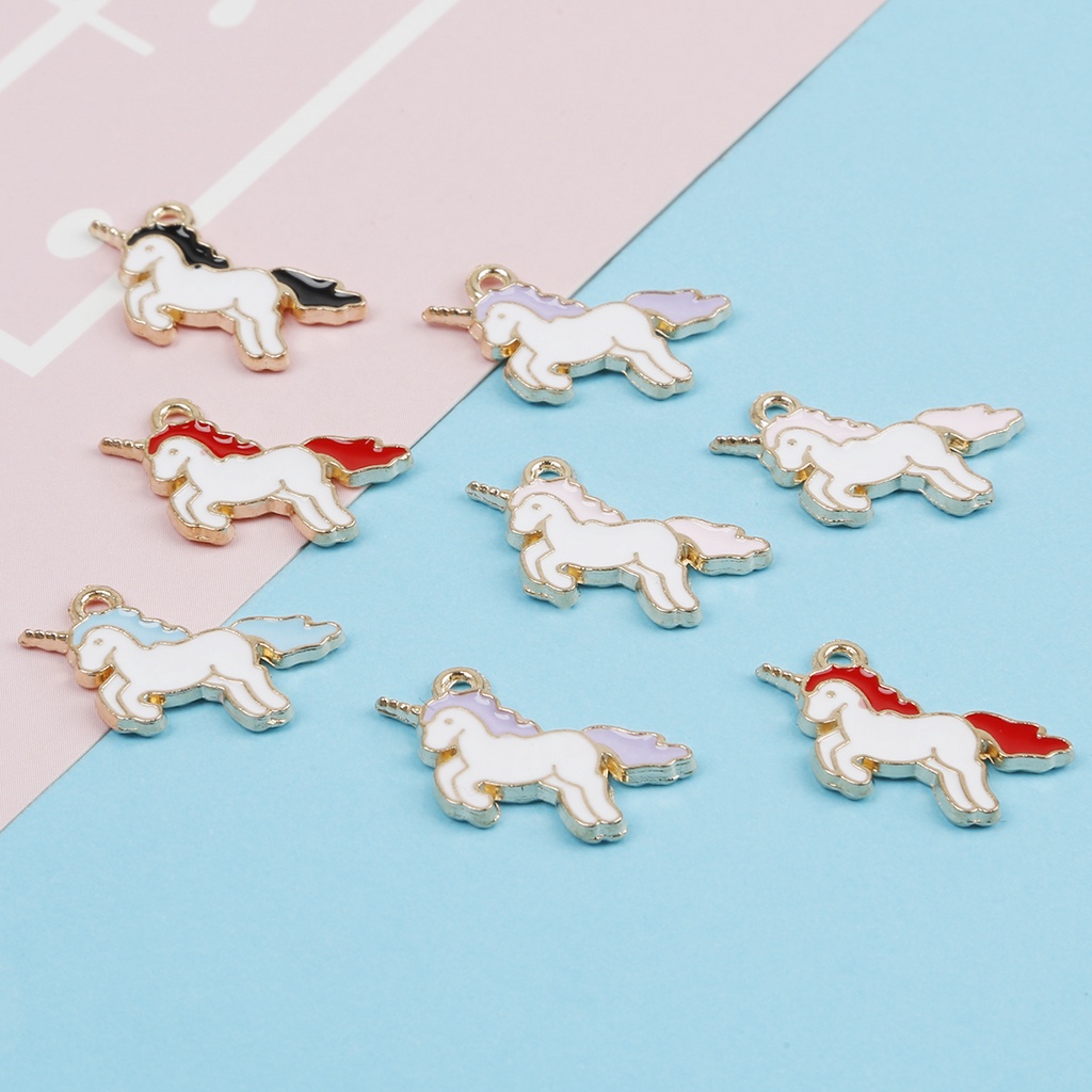 10 pcs/lots Zinc Alloy Enamel Unicorn Pesona Liontin untuk Kalung Anting-Anting Gelang DIY Temuan Perhiasan Membuat Aksesoris