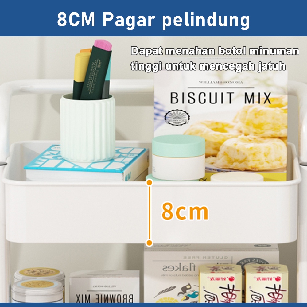 Rak Troli Serbaguna Susun Roda, Keranjang Roda Susun, Rak Baja Dorong 3 Tingkat, Troli Barang Dapur