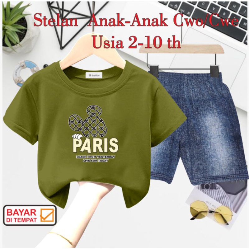 ((IB))SETELAN ANAK2 UNISEX SEMI JEANS/PARIS DIGITAL SABLON