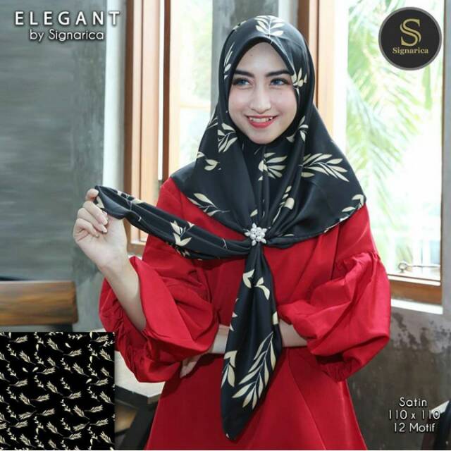 Jilbab Segiempat satin Black Edition