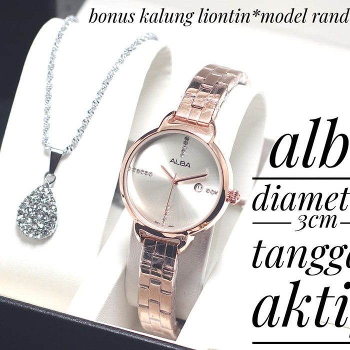 JAM TANGAN WANITA ALBA RANTAI DIAMOND PREMIUM TANGGAL FREE KALUNG