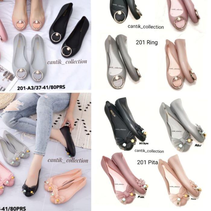 ☑ Sepatu Jelly Wanita Breslin Flat Shoes Ring & Pita 201 - Sepatu Karet Jelly Wanita Flat Shoes 201-