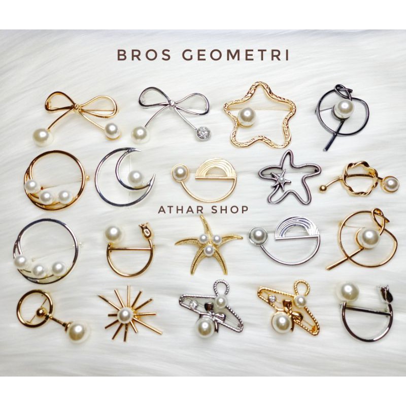 Bros geometri aksen mutiara korea elegan untuk wanita/bross pita/bros bulan/athar shop COD