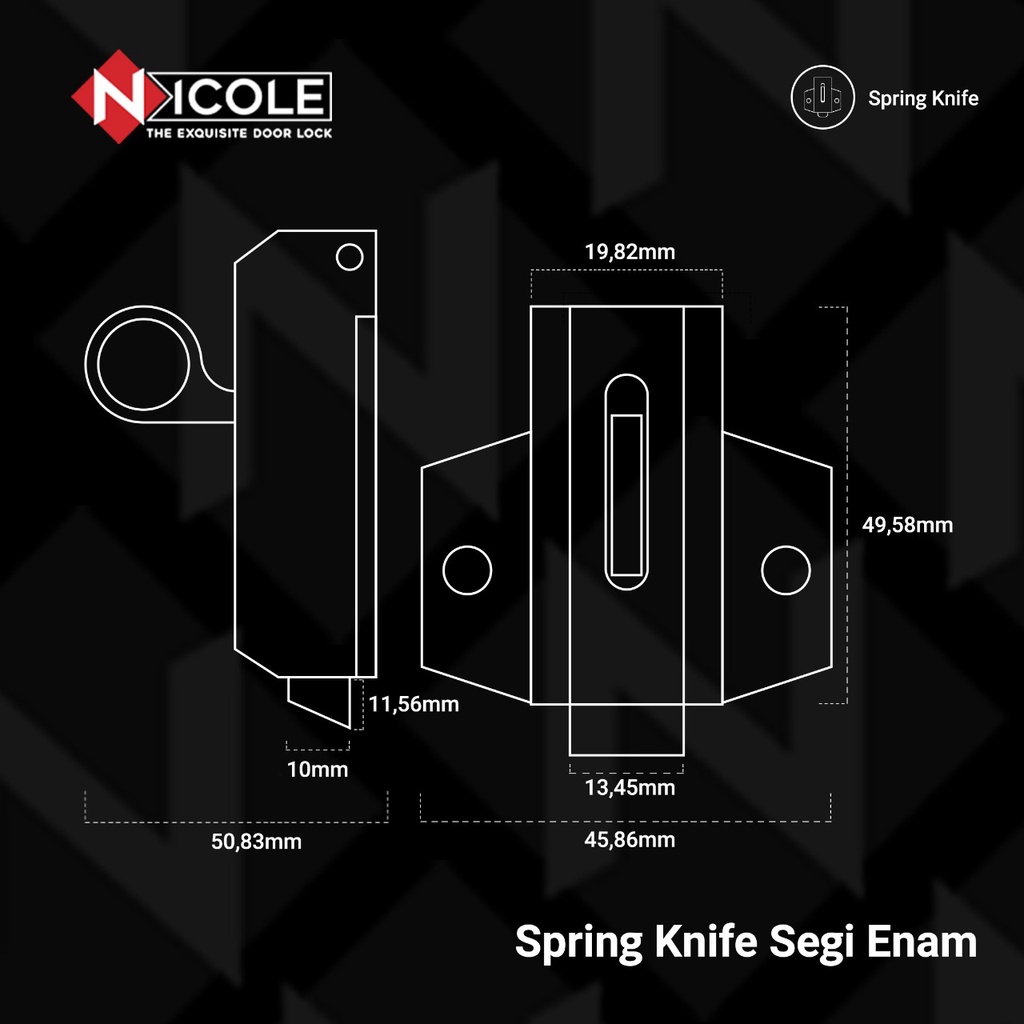 Grendel Spring Knife Segi 6 / Kunci Jendela Nicole Jumbo