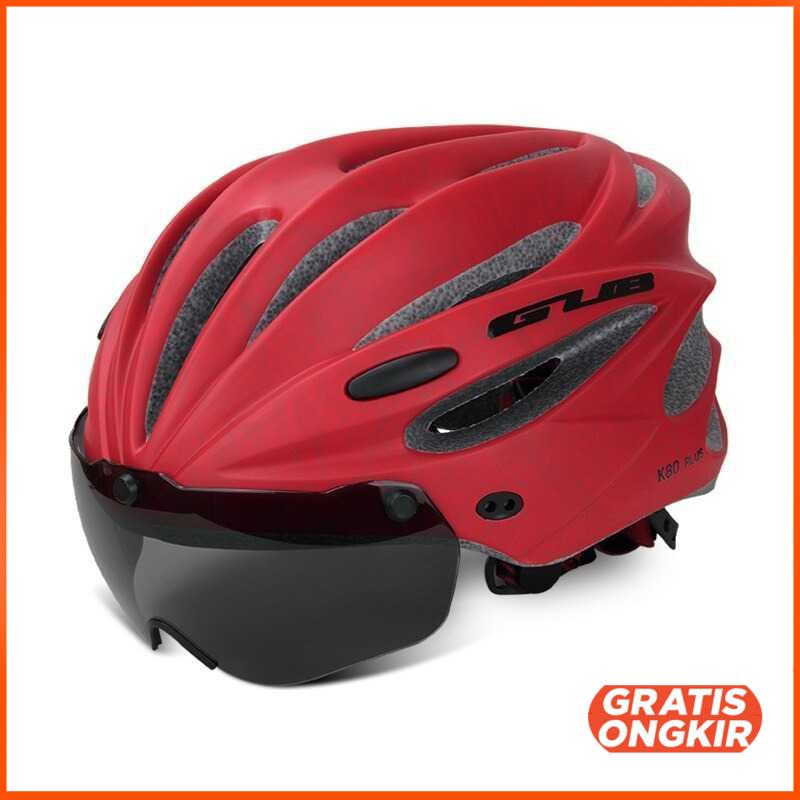 Helm Sepeda Cycling Visor Aero EPS Magnetic Removable Lens merah