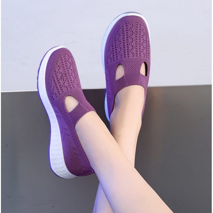 FREE BOX Sepatu Slip On Wanita Fashion Motif 2V  Premium Quality LV0156