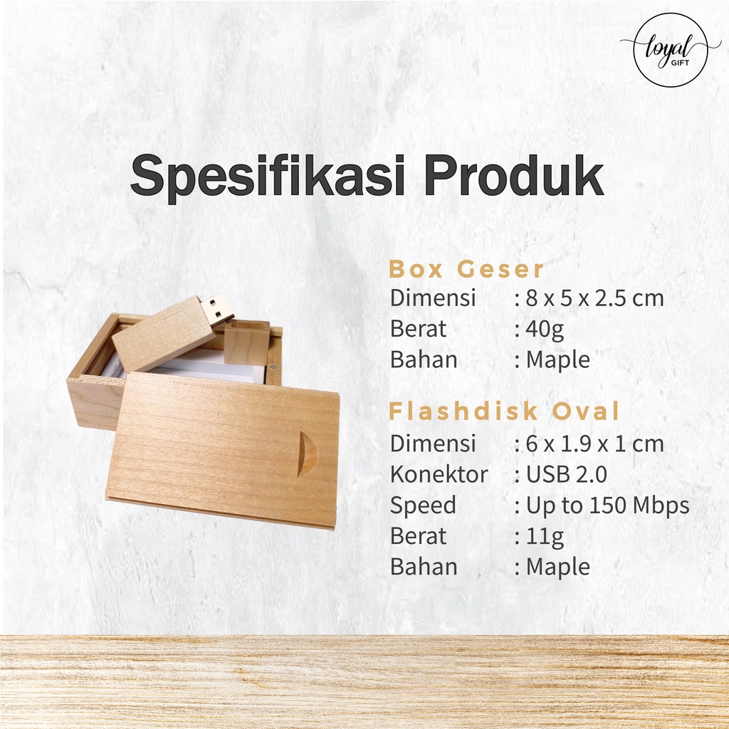 USB Flashdisk Kayu Persegi Panjang + Box - GARANSI GANTI BARU