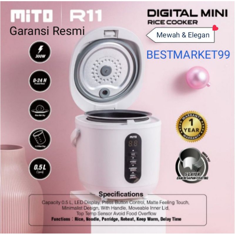 Mito R11 Rice Cooker Digital Mini 0,5 liter Japan Quality Free Paking Super Aman