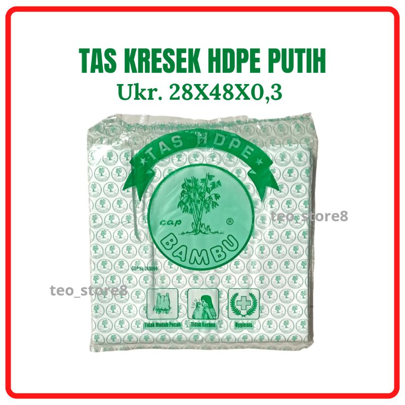 Kantong Plastik Tas Kresek HDPE Putih 28x48x0,3 Isi 50Lbr