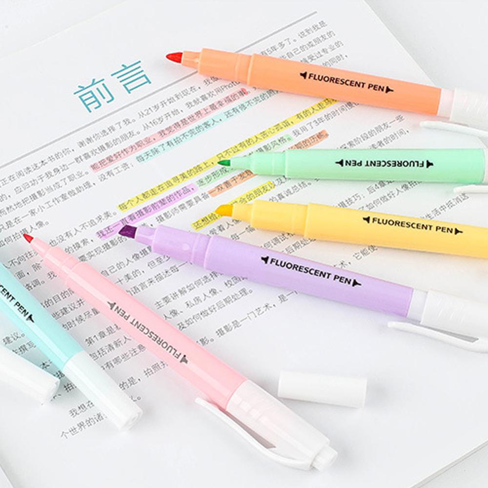 Timekey 6pcs / set Spidol Highlighter Kepala Ganda Warna Permen Untuk Scrapbook / Jurnal / Kartu H3O3