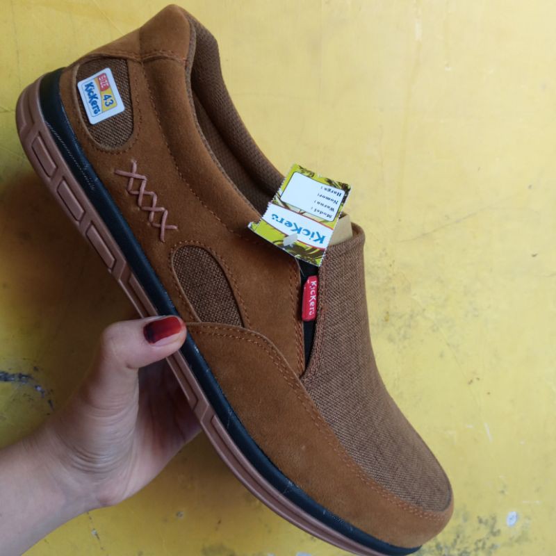 39-44 Sepatu Slip On Pria Kulit Premium Kasual Cowok Sol Karet Lentur Suede Nubuck Kerja Kantoran