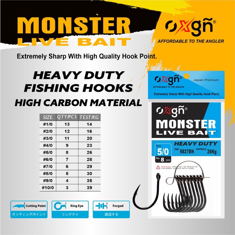 MATA PANCING HEAVY DUTY FISHING HOOKS BLACK NICKLE OXGN MONSTER LIVE BAIT 9827BN