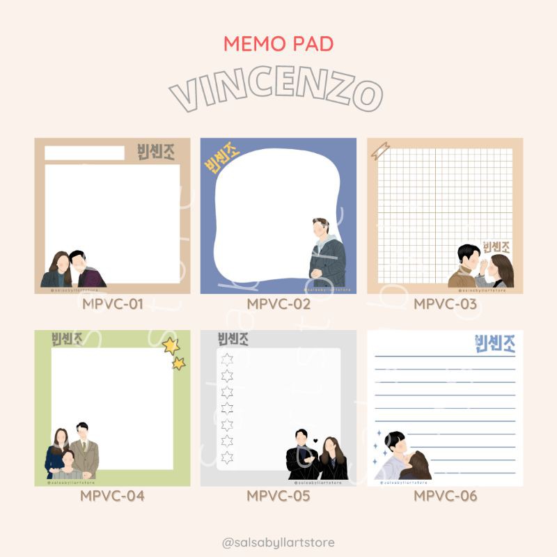 

Memo Pad kdrama "Vincenzo" series || salsabyllartstore