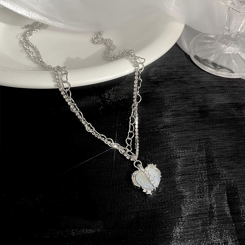 Kalung Rantai Klavikula Desain Hati Ganda Untuk Aksesoris