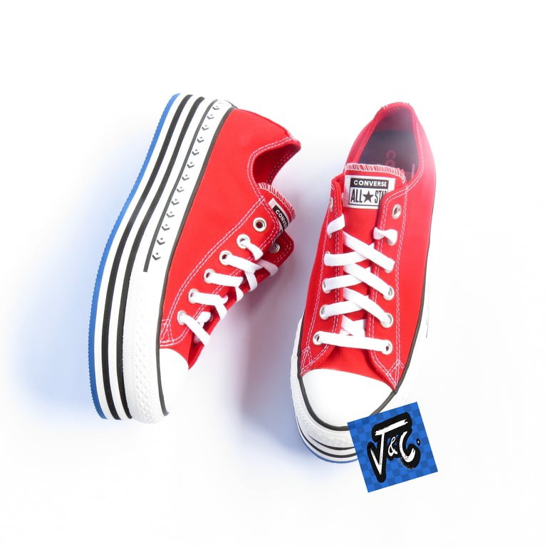 Converse CTAS Archival Lift Platform Layer Logo Play Ox Red Murah