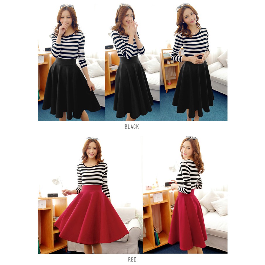 KARAKOREA 503 Super Flare Midi Skirt /Rok payung/Rok Lebar/Rok Scuba/Rok Midi