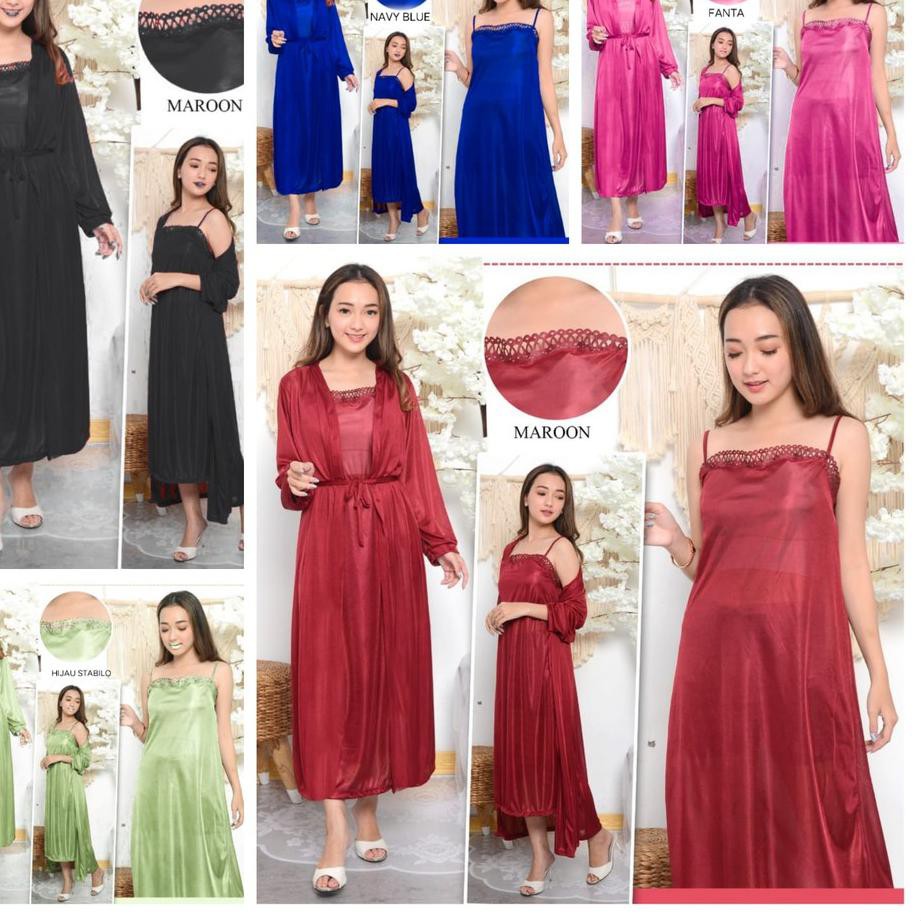 ✳ hokyfashion Baju Tidur Jubah Long+Inner Kimono Satin ☆