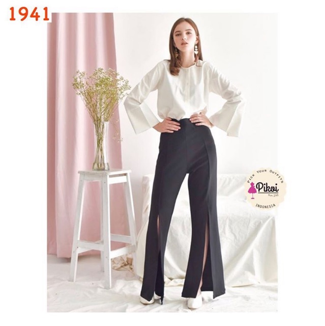 Celana highwaist hitam cewek murah / celana scuba murah / celana bell bottom mura / celana slit 1941