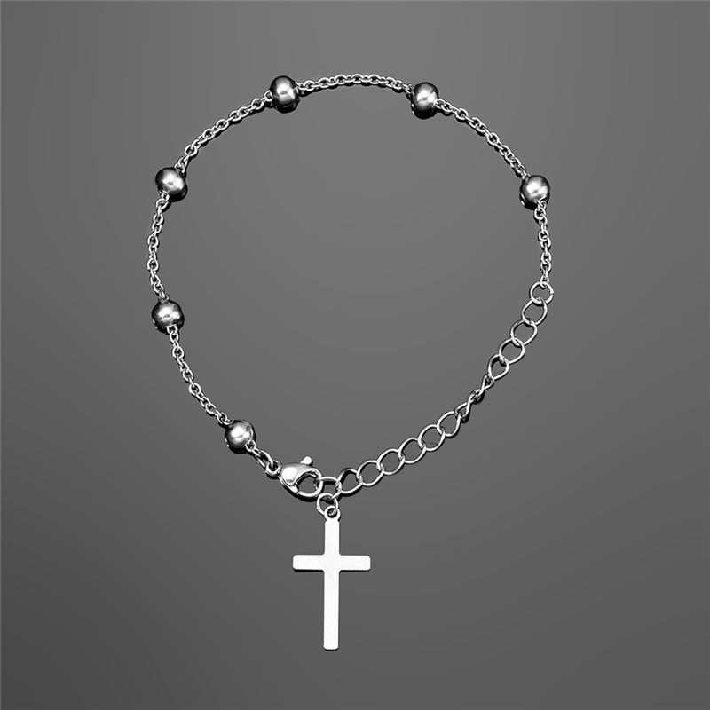 Adjustable Cross Round Bead Bracelet Pria Dan Wanita Gelang Fashion Aksesoris - olo