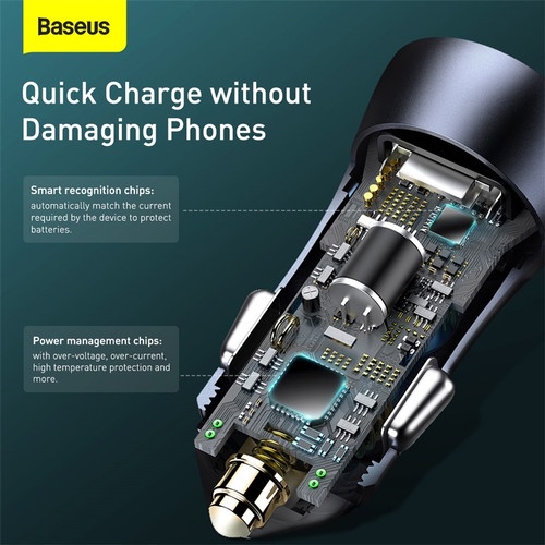 Charger Mobil BASEUS Golden Contactor Pro Dual QC Car Charger U+C 40 Watt + Kabel C to C - TZCCJD-0G