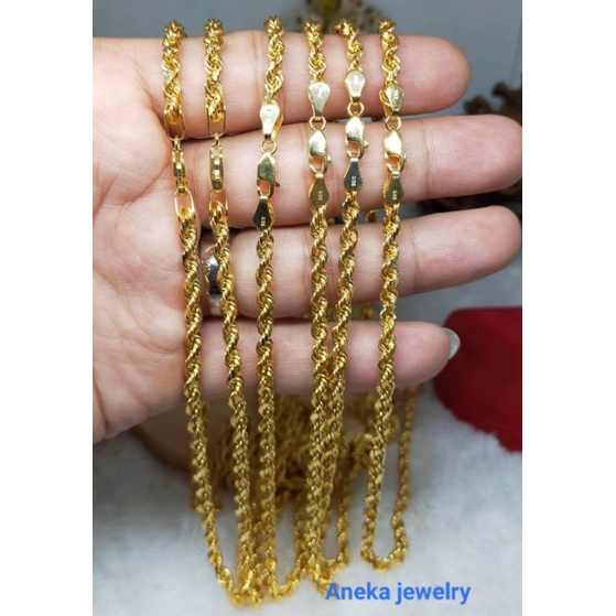 Kalung Tambang, pj 45cm, Perak 925, Sepuh Emas Kuning