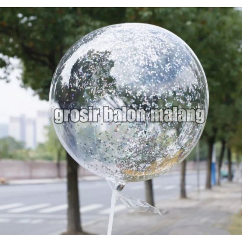 ISI 10 stick stik PUTIH BESAR balon foil bening pvc transparant transparan buket bobo