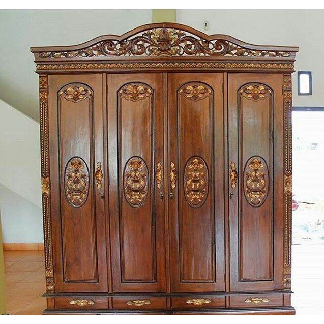 lemari pakaian rahwana 4 pintu / lamari kayu jati / furniture jepara