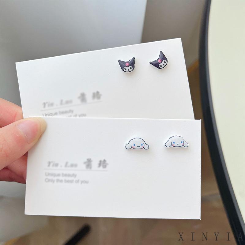 Anting Hypoallergenic Desain Kartun Cinnamoroll Dog Kitty Melody Kuromi Untuk Pelajar