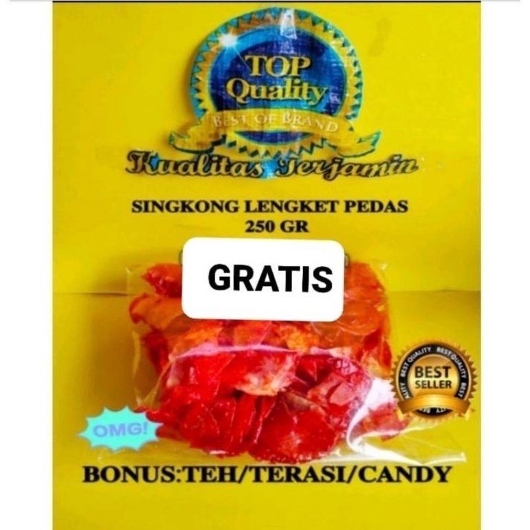 

KERIPIK SINGKONG MATANG @250GR LENGKET PEDAS MANIS BONUS TEH/ TERASI/ CANDY