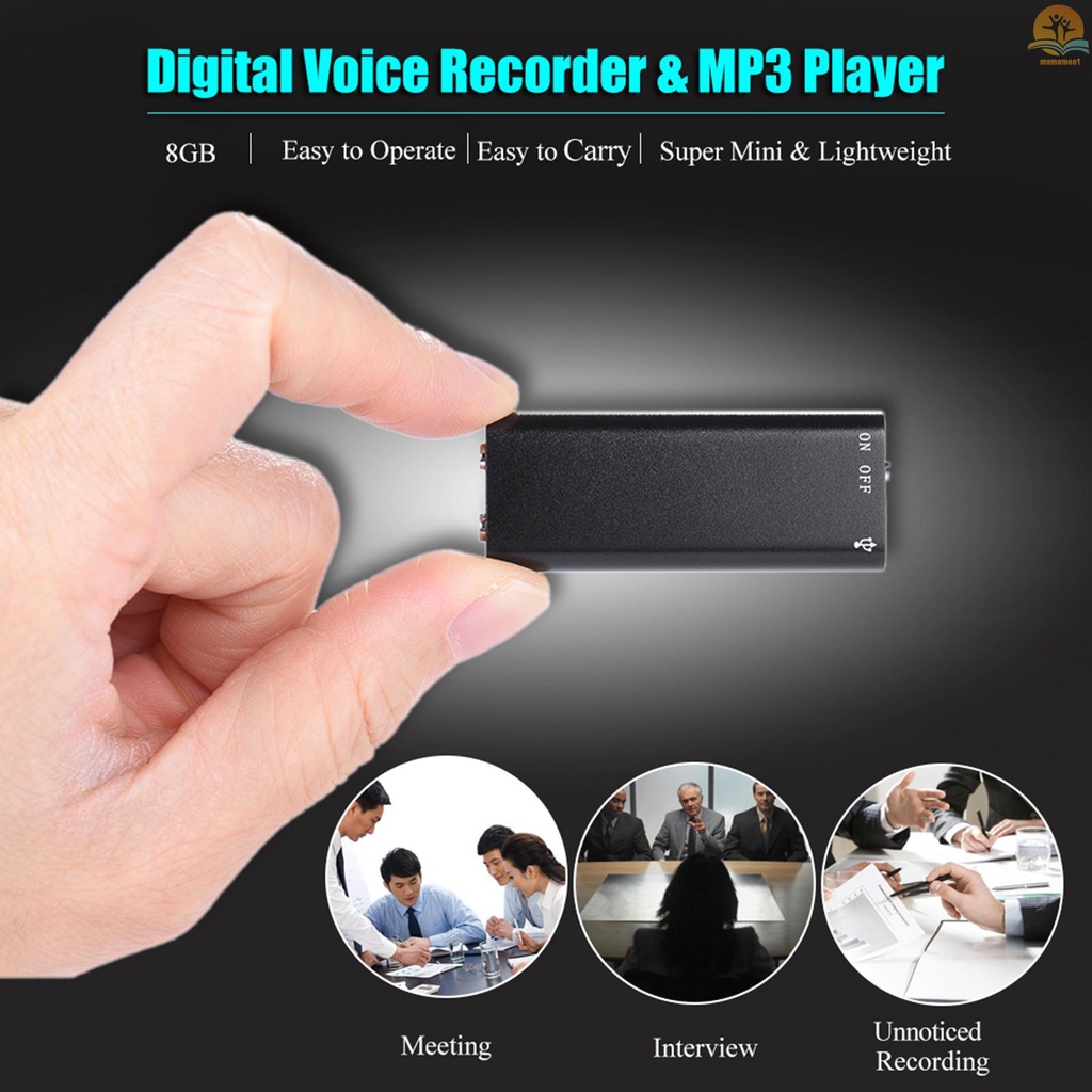 8GB Mini USB Digital Audio Voice Recorder Dictaphone MP3 Music Player Portable Recording Device 96hrs Recorded Files for Lectures Meetings Class Interview