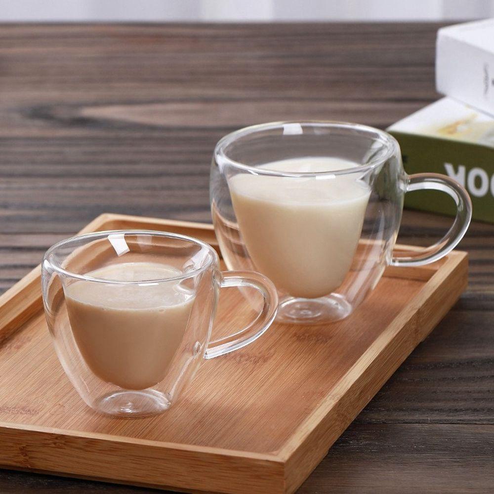 【 ELEGANT 】 Gelas Kaca Insulated Tahan Panas Unik Double Wall Breakfast Untuk Jus Susu Perlengkapan Minum Dapur Dengan Pegangan Untuk Minuman Panas Tea Cup