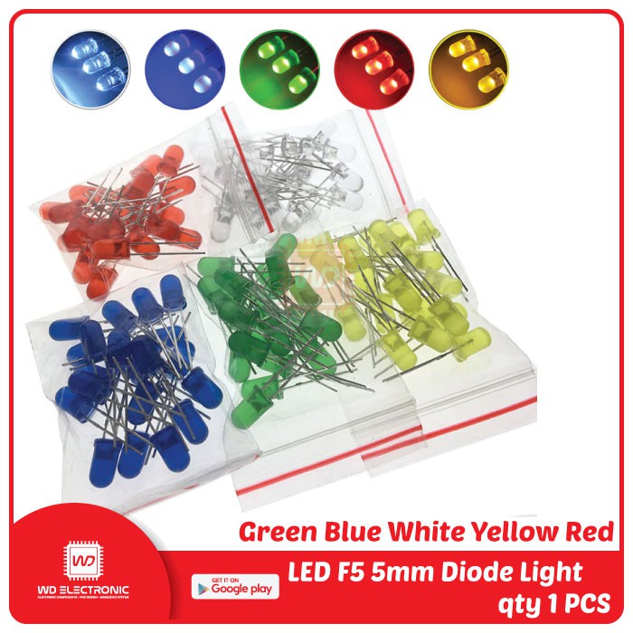 LED 5mm 5 mm F3 LED Hijau Biru Putih Kuning Merah LED Red Yellow Blue