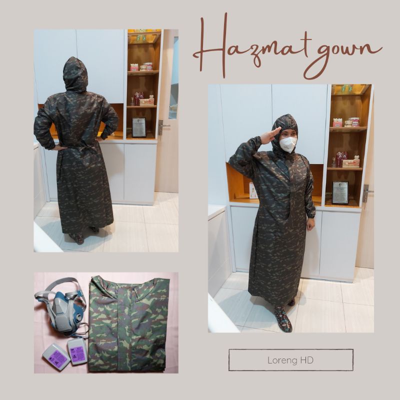 Hazmat Gown reusable waterproof MOTIF / Gaun Bedah Coverall MOTIF / Gamis Hoodie Hazmat MOTIF / APD
