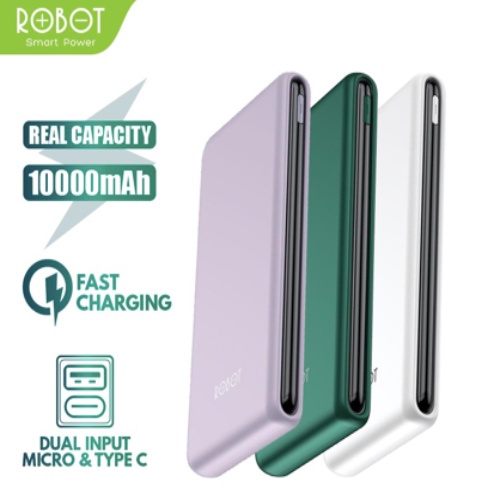 PowerBank ROBOT 10000mah RT180 2.4A Dual Type C &amp; Micro USB Original Fast Charging Real Capacity - Garansi Resmi 1 Tahun