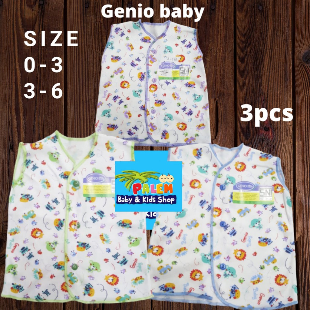 GENIO - Baju Lengan Buntung motif - isi 3pcs 0-3 &amp; 3-6 bulan