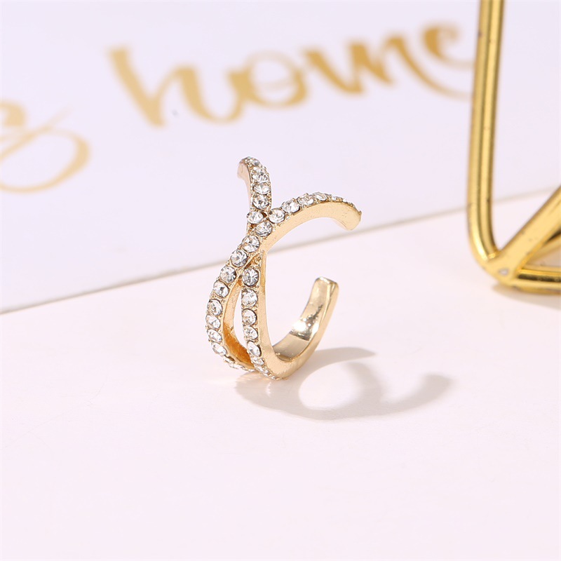 Ladies Elegant Rhinestone Ear Clip /Girls Statement Diamond C-shaped  Studs Earrings / Korean INS Simple Style Studs Earrings