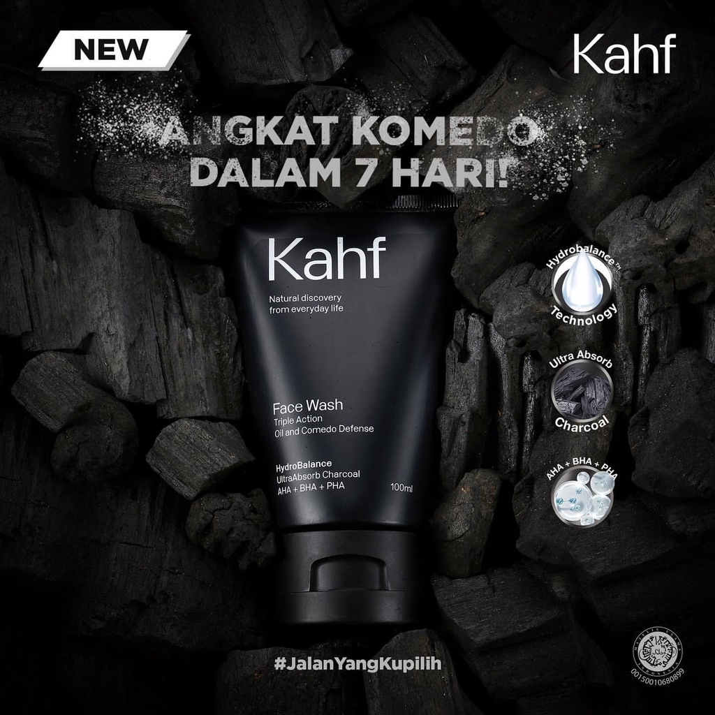 KAHF Face Wash Indonesia / Sabun Wajah Pria 100ml / Skin Energizing And Brightening Triple Action Oil Comedo Defense Acne Gentle Exfoliating Scrub / Skincare Facial Care Serum Cream Sunscreen Mask / Hair Body Eau De Toilette Deodorant Man Cowok Paket Set