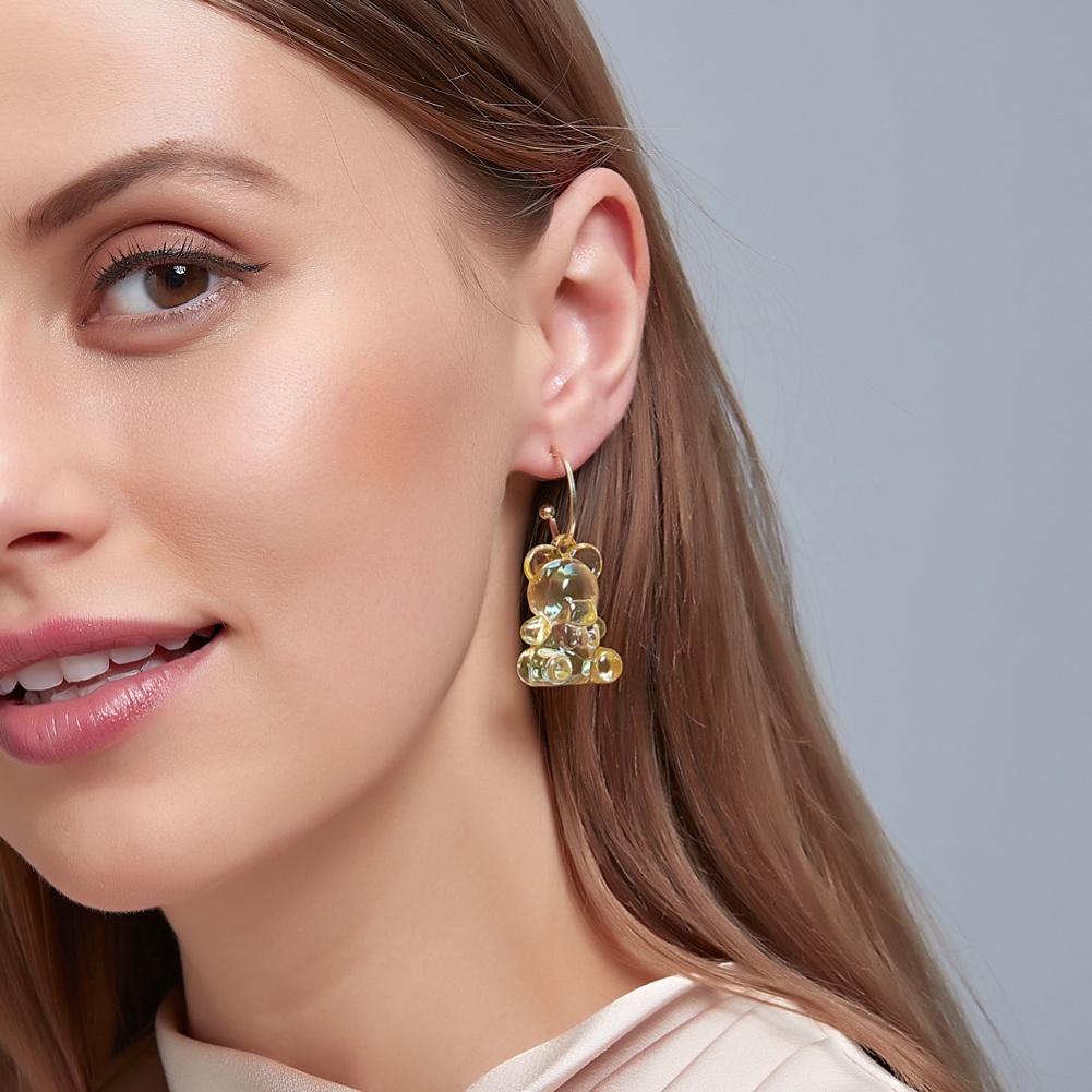 Hu Hu Hu Hu Hu Alat Bantu Pasang Kacamata♡ Perhiasan Anting Bentuk Beruang Transparan Tiga Dimensi Untuk Hadiah Wanita